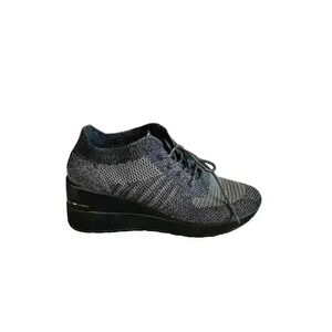 Cinzia Soft Wedge Metallic Silver Black Shoes Sneakers Lace Up 40 Italy US 9